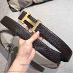 AAA Clone Hermes Brown Leather Belt Price - Yellow Gold H Buckle
